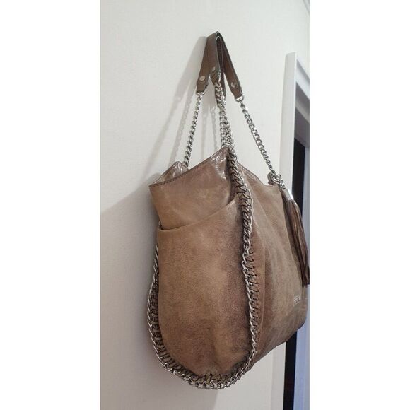 Michael Kors Handbag Women L Chelsea Metallic Tan Whipstitch Tassel Shoulder Bag - Picture 6 of 15